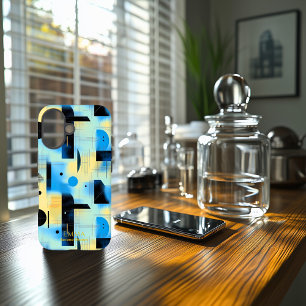 Étui de téléphone en art géométrique bleu et jaune