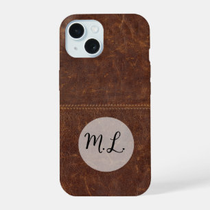 Étui de téléphone en cuir marron avec couture cent