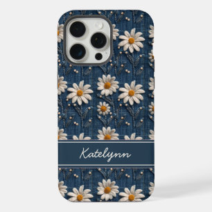 Étui de téléphone en denim à broderie de marguerit