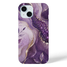 Étui de téléphone en marbre à paillettes violettes