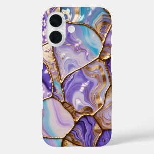Étui de téléphone en marbre de lilas bleu Luxe Or