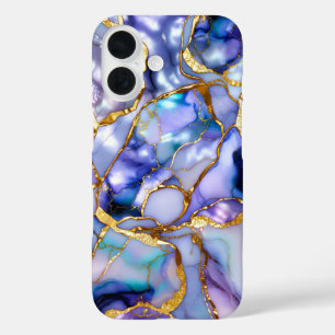 Étui de téléphone en marbre de lilas bleu Luxe Or