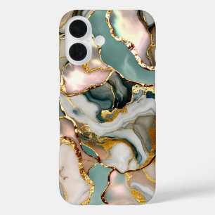 Étui de téléphone en marbre de sauge doré Luxe Abs