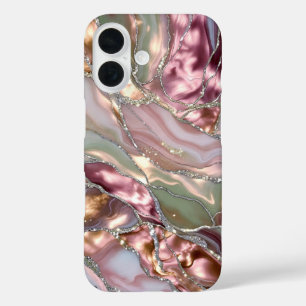 Étui de téléphone en marbre de sauge rose doré de
