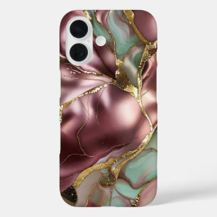 Étui de téléphone en marbre rose sage luxe or