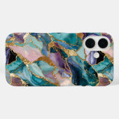 Étui de téléphone en marbre sarcelle Luxe Abstrait (Verso (horizontal))