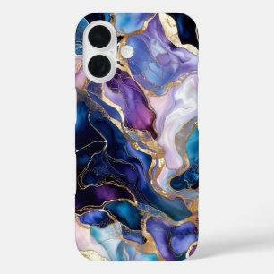 Étui de téléphone en marbre violet bleu Luxe Or
