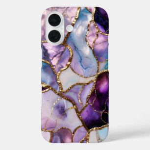 Étui de téléphone en marbre violet Luxe Abstrait O