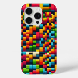 Étui de téléphone en mosaïque de blocs colorés rét