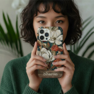 Étui de téléphone en verre coloré floral personnal