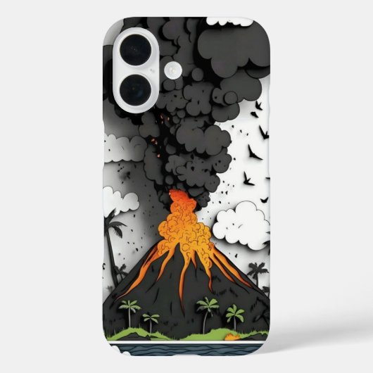 Étui de téléphone Éruption de volcan de dessin ani (Verso)