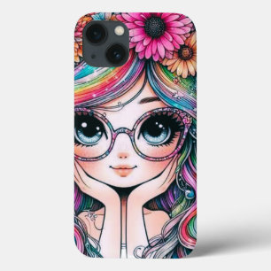 Étui de téléphone Fille Chibi Cheveux Arc-en-Ciel