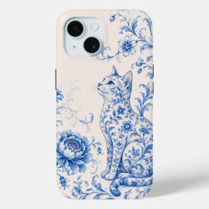 Étui de téléphone Fleur de Chat en Porcelaine Bleu