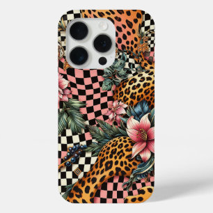 Étui de téléphone Fleur tropicale & Léopard modern