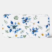 Étui de téléphone floral bleu . (Verso (horizontal))