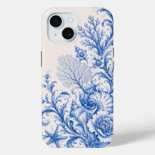 Étui de téléphone floral en coquillage bleu côtier