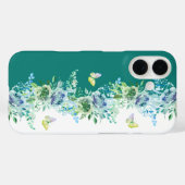Étui de téléphone floral papillon vert sarcelle (Verso (horizontal))