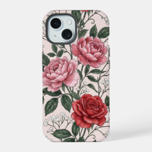 Étui de téléphone floral rose rouge vintage et piv