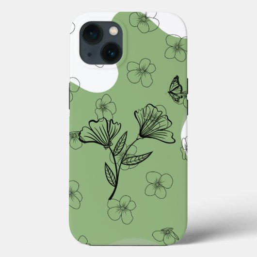 Étui de téléphone floral vert et papillon (Verso)