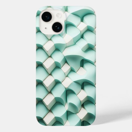 Étui de téléphone géométrique 3D sarcelle et blanc (Verso)