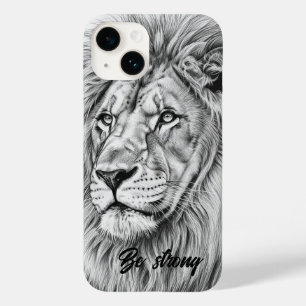 Étui de téléphone gris croquis de lion féroce Sois
