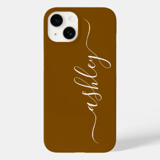 Étui de téléphone marron doré de luxe avec nom per
