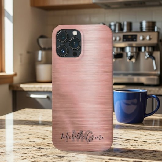 Étui de téléphone métallisé or rose chic