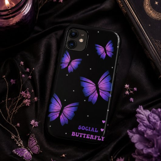 Étui de téléphone papillon noir et violet