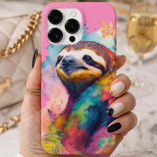 Étui de téléphone paresseux floral à l'aquarelle