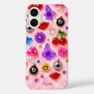 Étui de téléphone Pink Jelly Charm Coloré Y2K