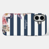 Étui de téléphone portable rayé bleu et blanc avec (Verso (horizontal))