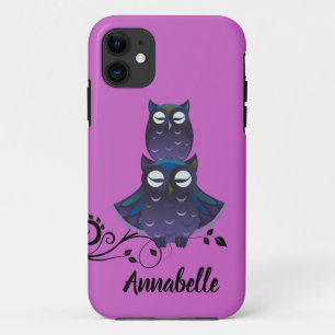 Étui de téléphone portable violet thème Hibou pour