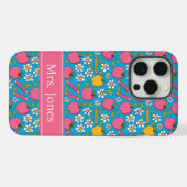 Étui de téléphone pour enseignante mignonne | Nom  (Verso Horizontal)