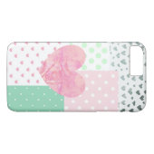 Étui de téléphone rose, vert menthe et cœurs argen (Dos (Horizontal))