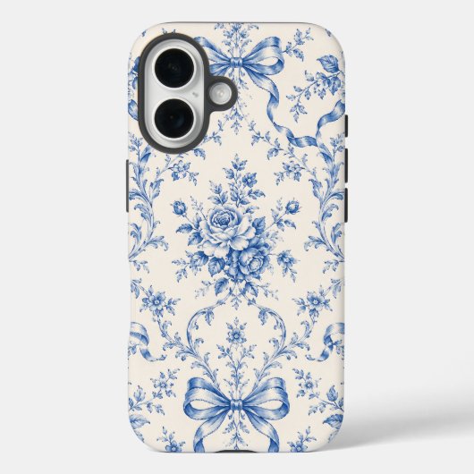 Étui de téléphone Toile Ruban Rose Rococo Bleu (Verso)