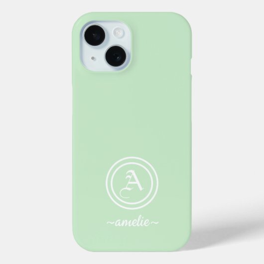Étui de téléphone vert avec monogramme et nom pers (Verso)
