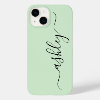 Étui de téléphone vert clair de luxe avec nom pers