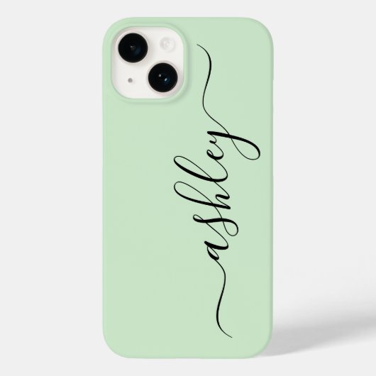 Étui de téléphone vert clair de luxe avec nom pers (Verso)