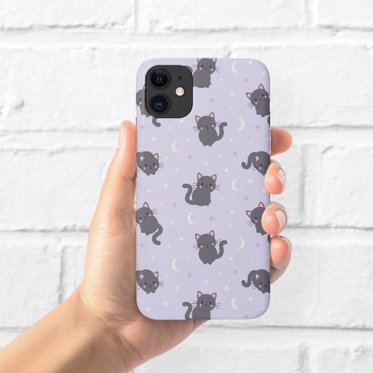 Étui de téléphone violet avec un chat gris mignon