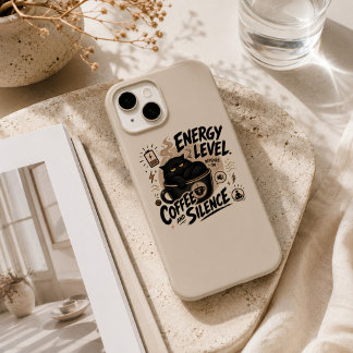 Étui drôle pour iPhone 15 Chat Noir Café