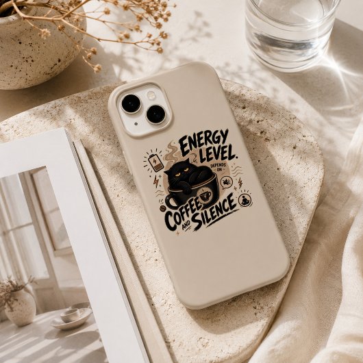 Étui drôle pour iPhone 15 Chat Noir Café