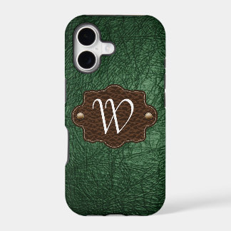 Étui en similicuir vert monogrammé pour iPhone 5