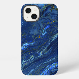 Etui iPhone 13 Abstraction Acrylique Marbre Bleu Marine & Or Faux