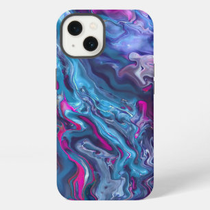 Etui iPhone 13 Abstraction acrylique marbrée bleu et rose