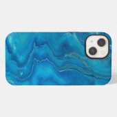 Etui iPhone 13 Abstraction de marbre d'agate bleu et sarcelle (Verso Horizontal)