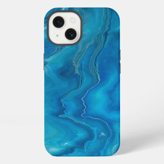 Etui iPhone 13 Abstraction de marbre d'agate bleu et sarcelle (Verso)
