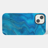 Etui iPhone 13 Abstraction de marbre d'agate bleu et sarcelle (Verso Horizontal)