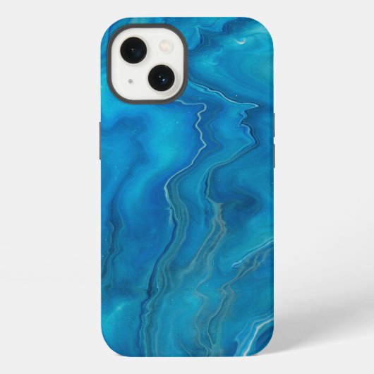 Etui iPhone 13 Abstraction de marbre d'agate bleu et sarcelle (Verso)
