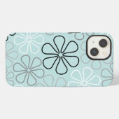 Etui iPhone 13 Abstrait Big Flower Outlines BWG+Duck Egg Blue (Verso Horizontal)