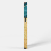 Etui iPhone 13 Agate Bleu turquoise Monogramme Script Pierre Or (Côté droit)